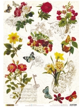 Рисовая бумага CP04211 "Бабочки, цветы, орнамент", 28,2х38,4см, Craft Premier (Россия)
