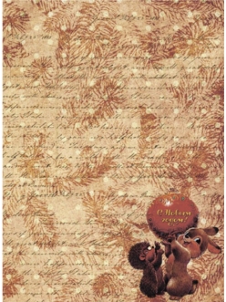 Рисовая новогодняя бумага для декупажа Зайка и ежик, 28,2х38,4 см, Craft Premier  