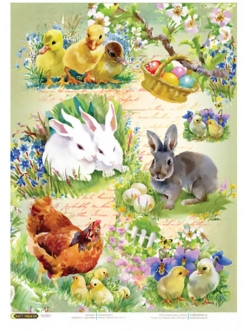 Рисовая бумага для декупажа Цыплята и кролики, формат А4, Craft Premier  