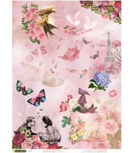Рисовая бумага CPD0704 "Любовь и бабочки", 28,2х38,4 см, Craft Premier (Россия)