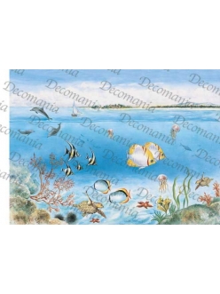 Рисовая бумага Decomania 5068 "Море, рыбки, кораллы", 35х50см,  20 г/м2