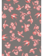 Бумага для декопатч "Розовые цветы и птицы на сером", Decopatch (Франция), 30х40 см