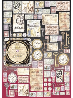 Декупажная карта Stamperia Часы и письма, 50х70 см