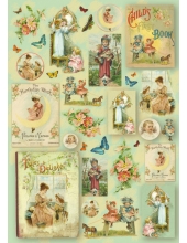 Декупажная карта Stamperia "Винтажные открытки с детьми и розы", 50х70см