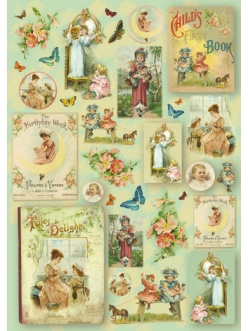 Декупажная карта Stamperia "Винтажные открытки с детьми и розы", 50х70см