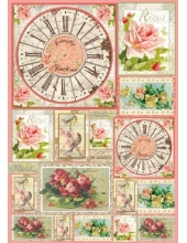 Декупажная карта Stamperia DFG421 "Розы на открытках, часы", 50х70 см