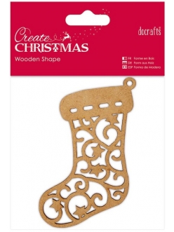 Декоративная плоская фигурка Рождественский носок, 9х10 см, МДФ , коллекция Create Christmas, DoCrafts