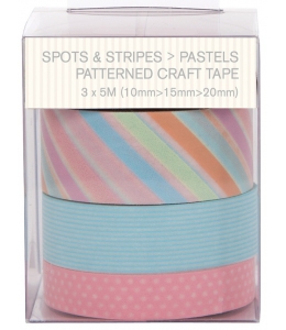 Набор лент самоклеящихся Spots & Stripes Pastels, 3шт по 5 м, Papermania