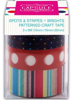 Декоративный скотч с рисунком Spots & Stripes Brights, 3шт по 5 м, Papermania