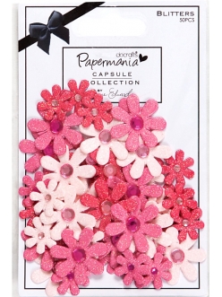 Набор декоративных цветов с блестками и стразами, Parkstone Pink, розовые, 50 шт