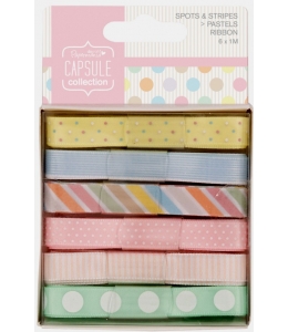 Набор лент пастельных цветов, коллекция Spots & Stripes Pastels, 6 штук, Papermania