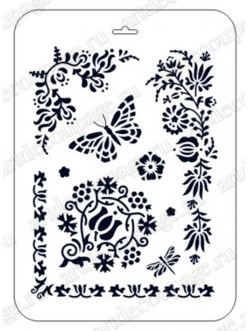 Трафарет для росписи Фолк Арт Цветы и бабочки, Трафарет-Дизайн, 21х31 см