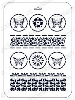 Трафарет для росписи  Фолк Арт Медальоны с бабочками, Трафарет-Дизайн, 21х31 см