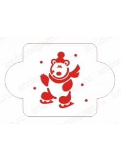 Трафарет новогодний Белый медведь на коньках, 10х10 см, Трафарет-Дизайн
