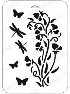 Трафарет пластиковый Душистый горошек, стрекозы и бабочки, 21х31 см, Трафарет-Дизайн