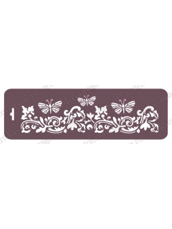 Трафарет бордюр для росписи Бабочки и орнамент, 10х32 см, Трафарет-Дизайн