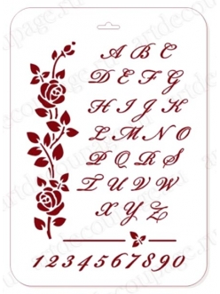 Трафарет пластиковый  Английский алфавит и розы, 21х31 см, Трафарет-Дизайн