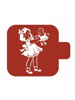 Трафарет для росписи Модуль Люди  Девочка с куклой, 9х9 см, Трафарет-Дизайн