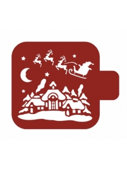 Трафарет для росписи Модуль Новый год "Санта над крышами", 9х9 см, Трафарет-Дизайн