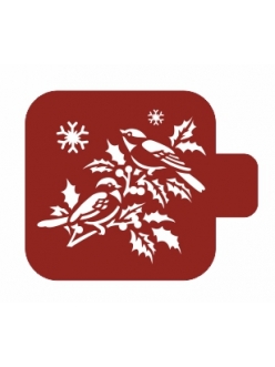 Трафарет для росписи Модуль Новый год "Птицы на зимней ветке", 9х9 см, Трафарет-Дизайн