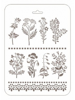 Трафарет пластиковый Романтика-32 Полевые цветы, 22х31 см, Трафарет-Дизайн