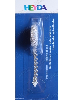 Кружевная самоклеящаяся лента для скрапбукинга Сердечки серебристые, 8 мм х 200 см, Heyda