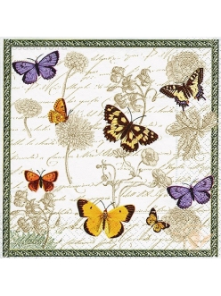 Салфетка для декупажа Винтажные бабочки и цветы, 33х33 см