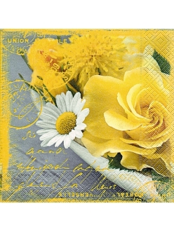 Салфетка для декупажа Желтые розы и штампы, 33х33 см