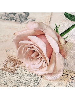 Салфетка для декупажа Открытка с розой, 33х33 см