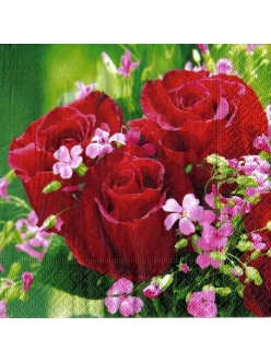Салфетка для декупажа Букет красных роз, 33х33 см