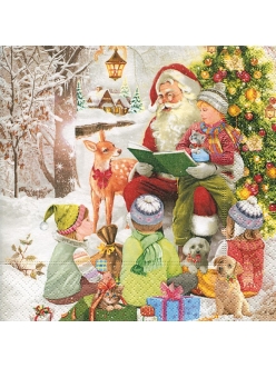 Салфетка для декупажа Дед Мороз и дети, 33х33 см, Германия
