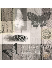 Салфетка для декупажа "Бабочки, текст, перья", 33х33 см, Германия