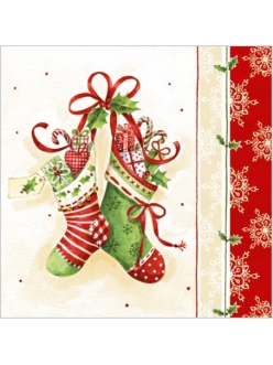Новогодняя салфетка для декупажа Рождественские носки, 33х33 см, Paw (Польша)