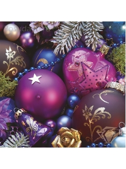 Новогодняя салфетка для декупажа Фиолетовая композиция, 33х33 см, Paw (Польша)