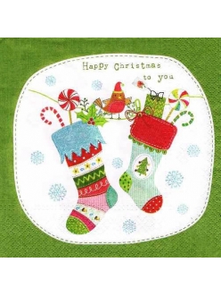 Новогодняя салфетка для декупажа Рождественские носки с подарками, 33х33 см, Paw (Польша)
