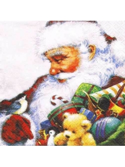 Новогодняя салфетка для декупажа Санта и синичка, 33х33 см, Paw (Польша)