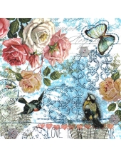 Салфетка для декупажа "Розы, птицы, бабочки", 33х33 см