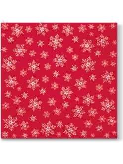 Новогодняя салфетка для декупажа Снежинки на красном фоне, 33х33 см, Paw (Польша)