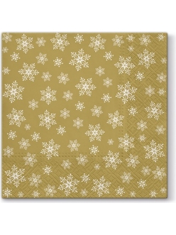 Новогодняя салфетка для декупажа Снежинки на золотом фоне, 33х33 см, Paw (Польша)