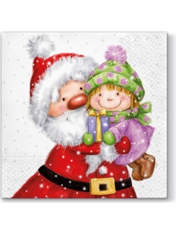 Новогодняя салфетка для декупажа Дед мороз и ребёнок, 33х33 см, Paw (Польша)