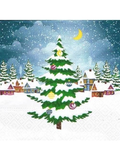 Новогодняя салфетка для декупажа Рождественская ель и домики, 33х33 см, Paw (Польша)