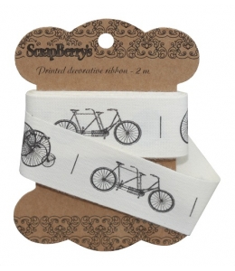 Декоративная хлопковая лента с рисунком "Ретро велосипеды", 25 мм, 2м, ScrapBerry's