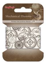 Декоративная хлопковая лента с рисунком "Механизмы", 20 мм, 2м, ScrapBerry's