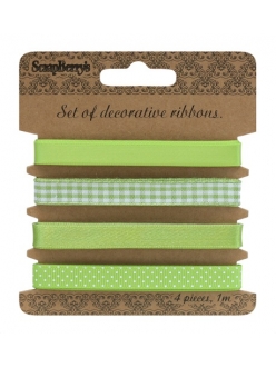 Декоративные ленты для скрапбукинга, набор Светло-зеленый, 4 шт. по 1 м, ScrapBerry's