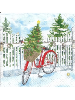Новогодняя салфетка для декупажа Рождественский велосипед, 33х33 см, Германия