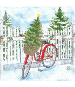Салфетка для декупажа "Рождественский велосипед", 33х33 см, Германия