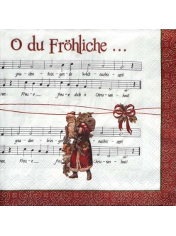 Салфетка новогодняя для декупажа Санта и ноты,  33х33 см, Германия