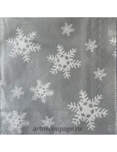 Салфетка для декупажа IHR-102538 "Снежинки на серебристом фоне", 33х33 см, Германия