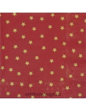Салфетка для декупажа IHR-102553 "Золотые звезды на красном", 33х33 см, Германия