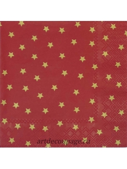 Салфетка новогодняя для декупажа Золотые звезды на красном,  33х33 см, Германия